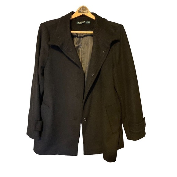 Ralph Lauren Womans 16 Long Wool Winter Coat Plus Size Single Breasted Black XL - Picture 5 of 14